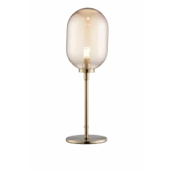 Amber Glass & Brass Stem Lamp