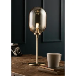 Amber Glass & Brass Stem Lamp