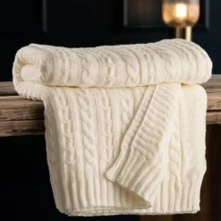 Aran Knit Throw - Soft White