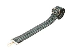 Black Green White Chevron Camera Strap - Gold hardware