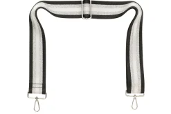 Black Sliver White Stripe Camera Strap - Silver hardware