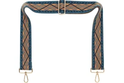 Blue Navy Tan Aztec Camera Strap - Gold hardware