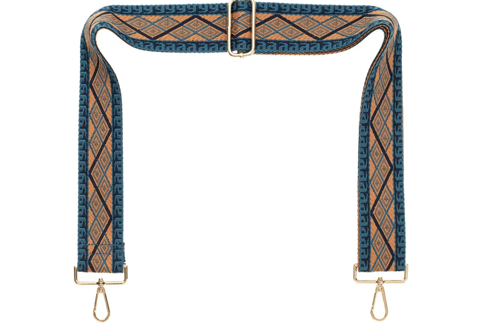Blue Navy Tan Aztec Camera Strap - Gold hardware