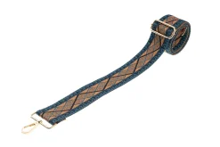 Blue Navy Tan Aztec Camera Strap - Gold hardware