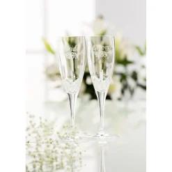 Bride & Groom Floral Spray Flute Pair