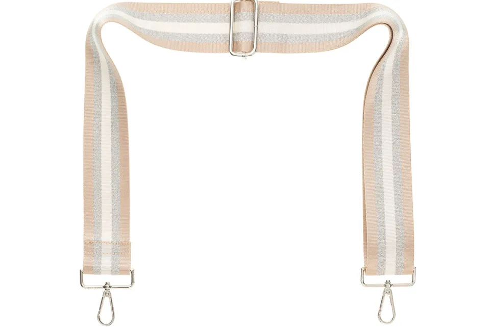 Champagne Sliver White Stripe Camera Strap - Silver hardware