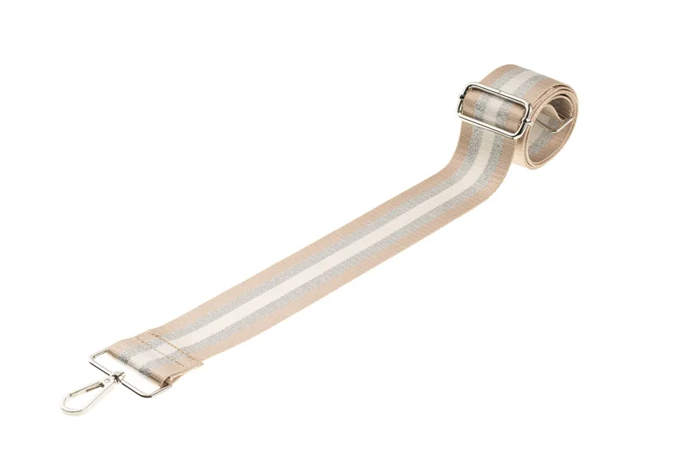 Champagne Sliver White Stripe Camera Strap - Silver hardware