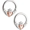 Claddagh Earrings Sterling Silver & Rose Gold
