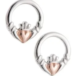 Claddagh Earrings Sterling Silver & Rose Gold