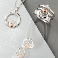Claddagh Earrings Sterling Silver & Rose Gold