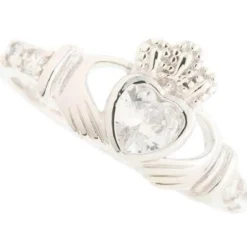 Crystal Claddagh Bezel Sterling Silver Ring