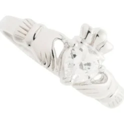 Crystal Claddagh Sterling Silver Ring