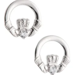 Crystal Claddagh Sterling Silver Earrings