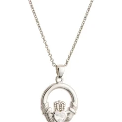 Crystal Claddagh Sterling Silver Pendant