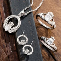 Crystal Claddagh Sterling Silver Pendant