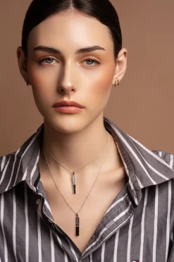 Dual Tone Bar Sterling Silver & Rose Gold Pendant