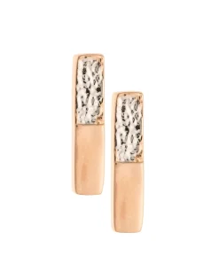 Dual Tone Bar Sterling Silver & Rose Gold Stud Earrings