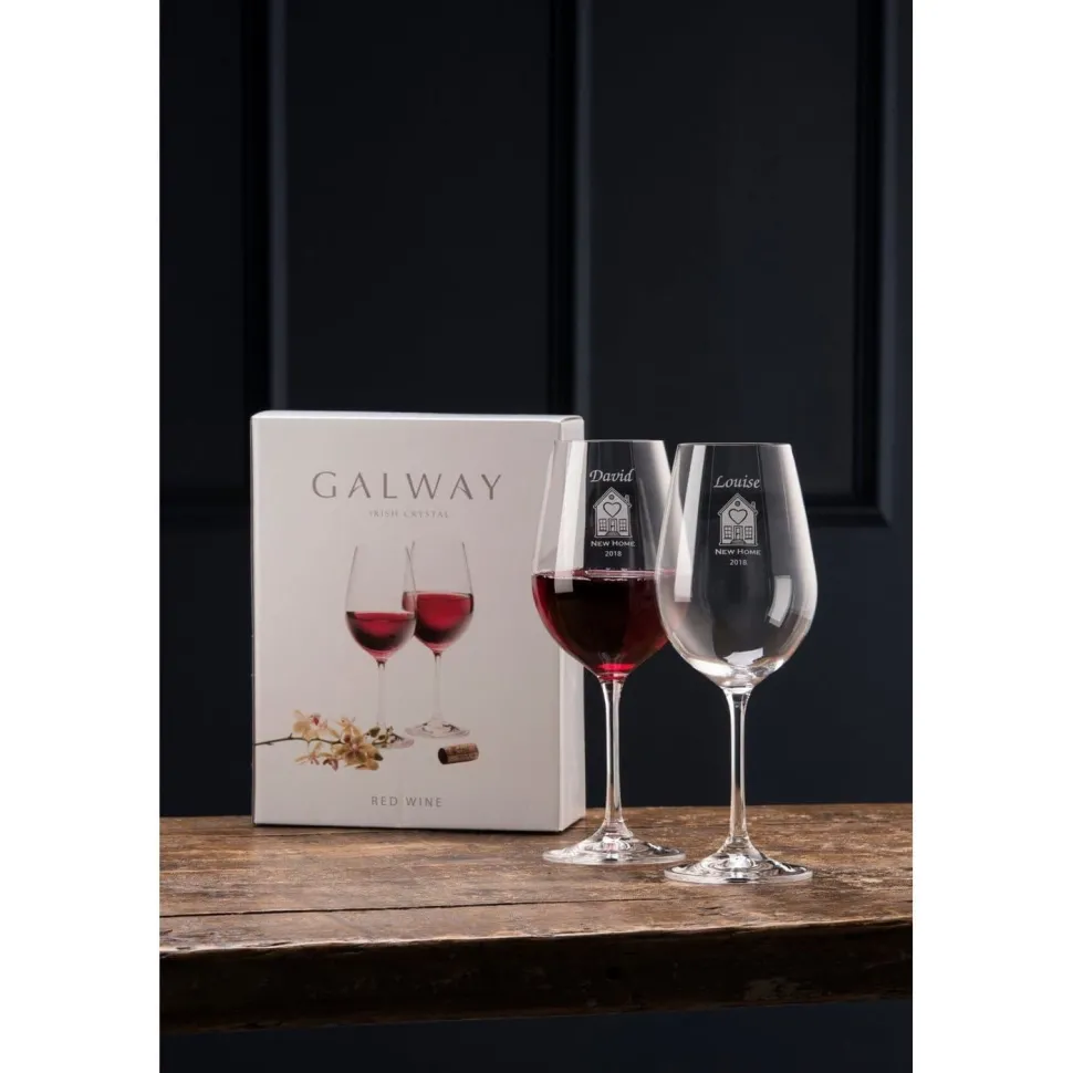 Engraved Elegance Red Glass Pair