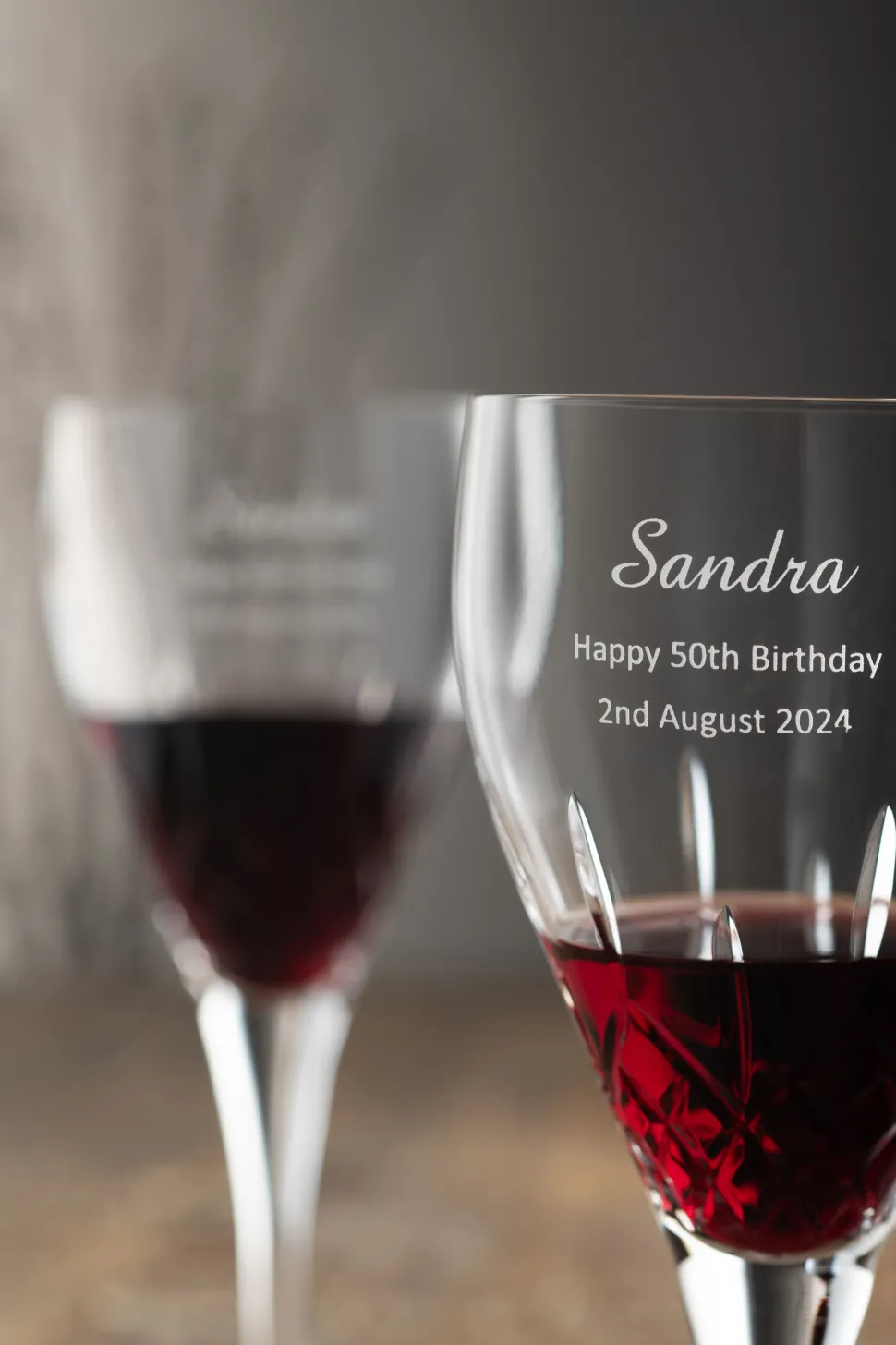 Engraved Longford Red Glass Pair