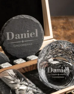 Engraved Renmore Bamboo Whiskey Box Set (Glasses or Coasters)