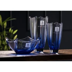 Engraved Sapphire Dune 12" Square Vase