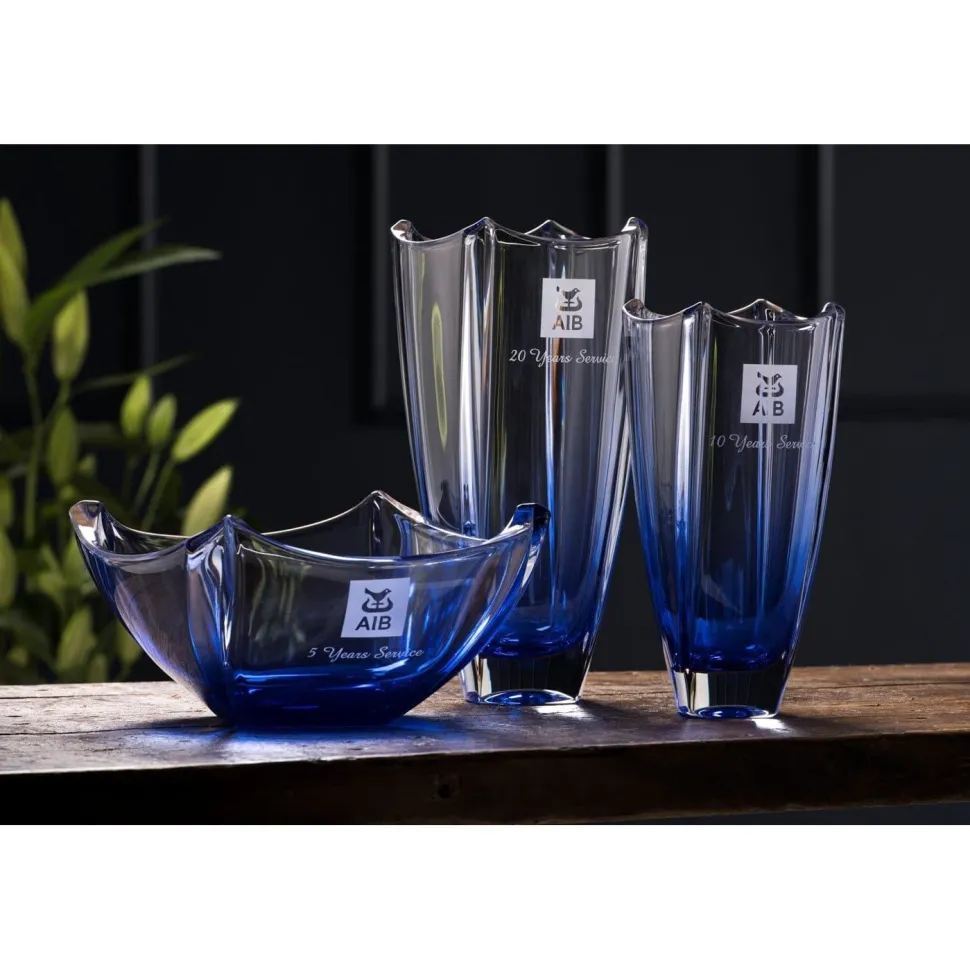 Engraved Sapphire Dune 12" Square Vase