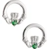 Green Crystal Claddagh Sterling Silver Earrings