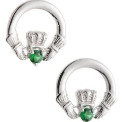 Green Crystal Claddagh Sterling Silver Earrings