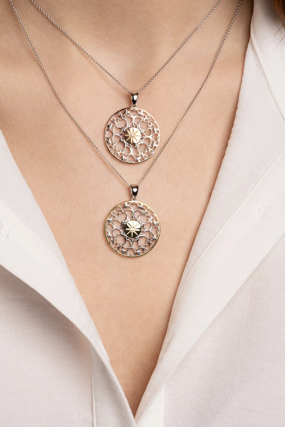 Hearts & Shamrocks Pendant Silver & Gold