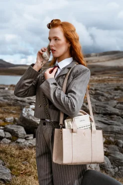 Medium Tote - Taupe Croc Detail