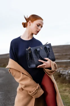 Medium Tote Bag - Navy Croc Detail