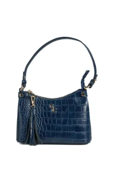 Mini Shoulder Bag - Navy Croc Detail