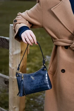 Mini Shoulder Bag - Navy Croc Detail