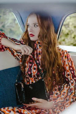 Mini Shoulder Bag Black Croc Detail