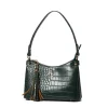 Mini Shoulder Bag Forest Green Croc Detail