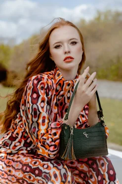 Mini Shoulder Bag Forest Green Croc Detail