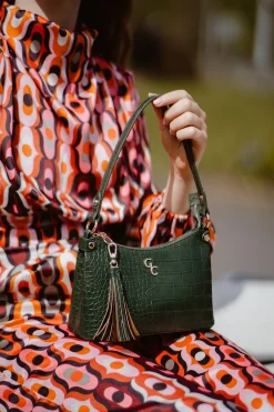 Mini Shoulder Bag Forest Green Croc Detail