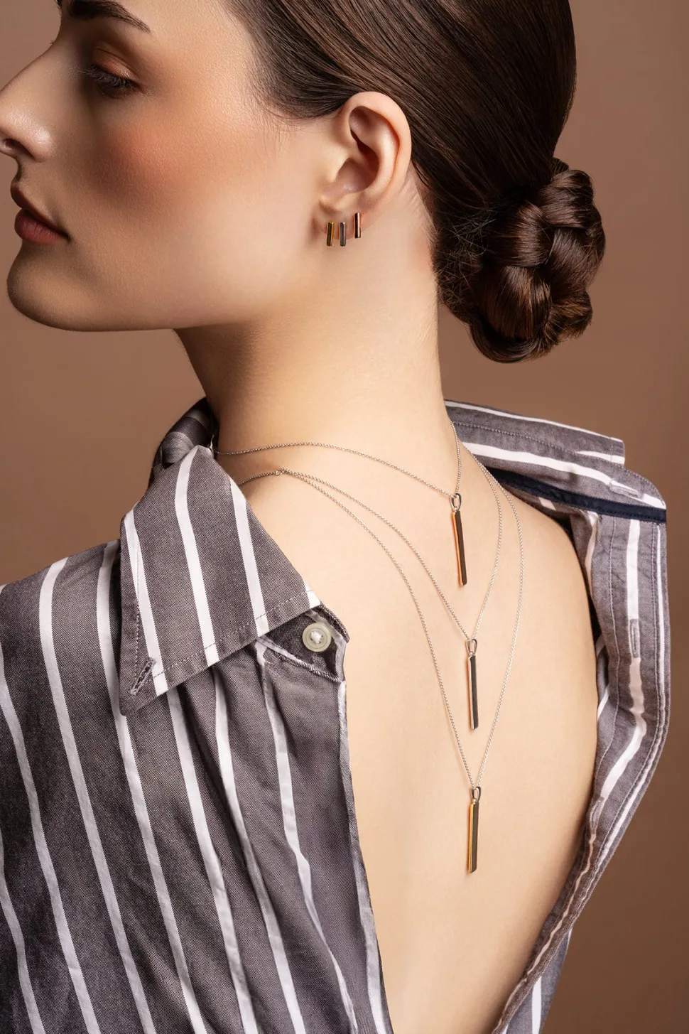 Plain Bar Sterling Silver & Rose Gold Pendant