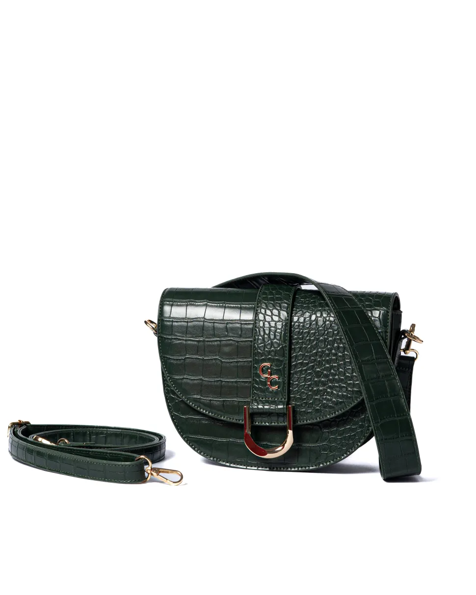 Saddle Bag Forest Green Croc Detail