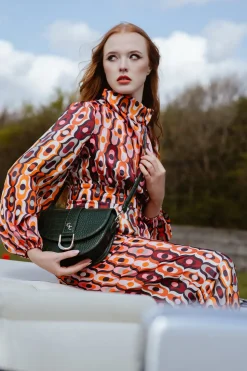 Saddle Bag Forest Green Croc Detail