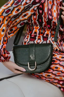 Saddle Bag Forest Green Croc Detail