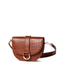 Saddle Bag Tan Croc Detail