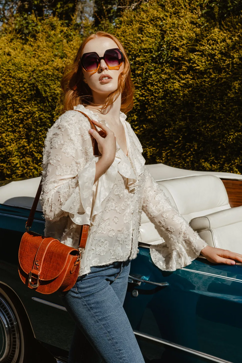 Saddle Bag Tan Croc Detail