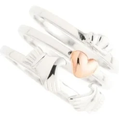 Three Part Claddagh Silver & Rose Gold Ring