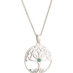 Tree Of Life Green Crystal Sterling Silver Pendant