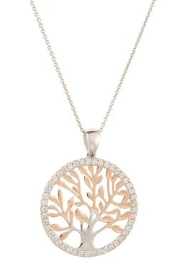Tree of Life Pendant Silver & Rose Gold