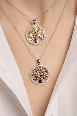 Tree of Life Pendant Silver & Rose Gold