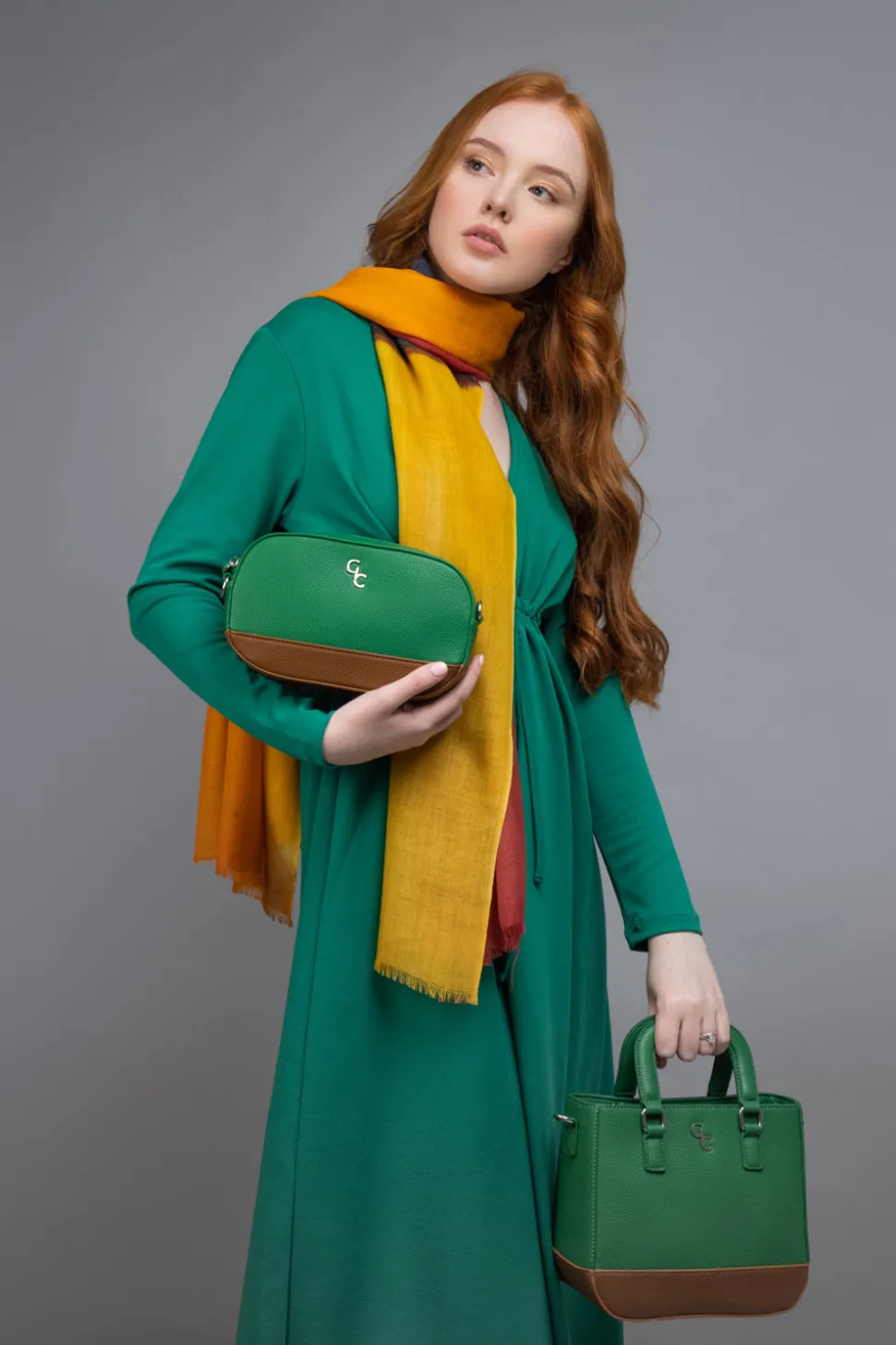 Two Tone Cross Body Bag - Green & Tan