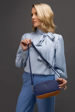 Two Tone Cross Body Bag - Navy & Tan