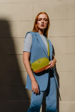 Two Tone Cross Body Bag - Lime & Tan